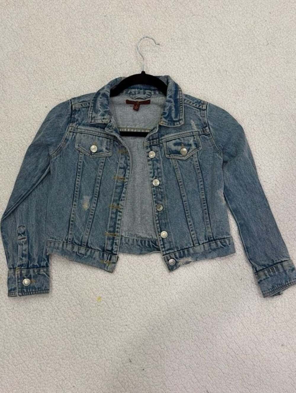 Kids* 7 For All Mankind Distressed Cropped Denim Jacket Size S